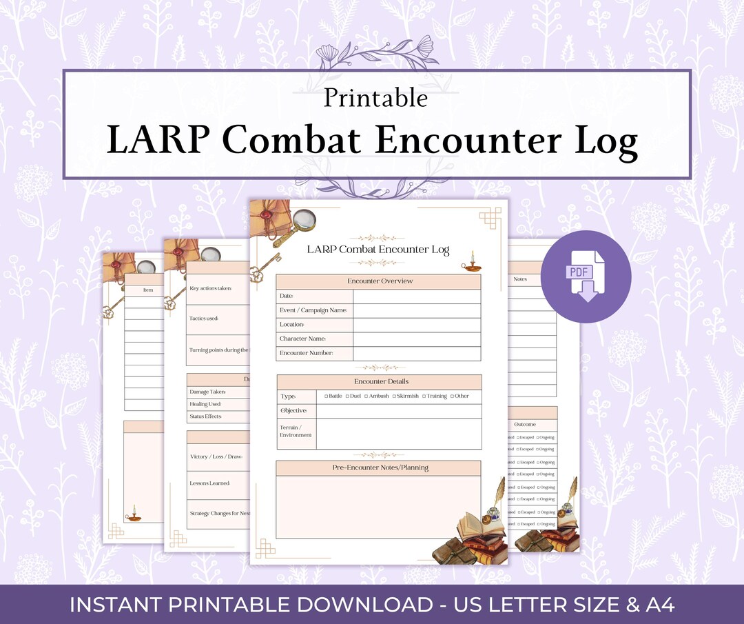 Larp Comboy LARP Combat Encounter Log Printable PDF, Fantasy Battle Tracker, Live ...