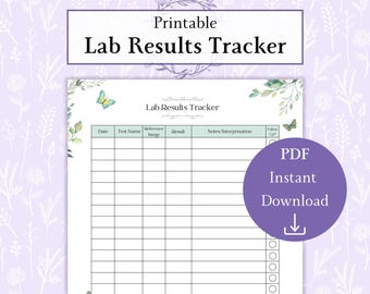Lab Results Tracker Printable PDF | Lab Test Results | Lab Results Chart | Lab Results Record | Medical Organizer