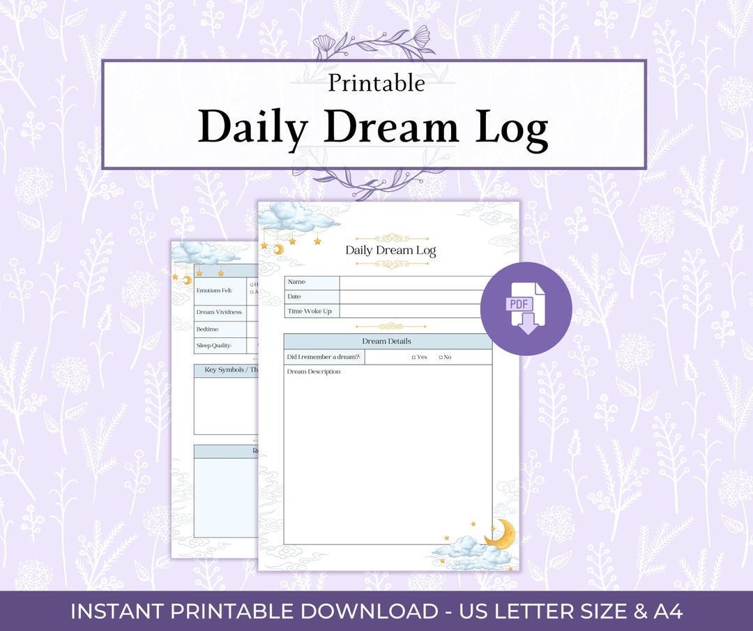 Daily Dream Log Printable PDF, Dream Journal Page, Dream Tracker PDF ...