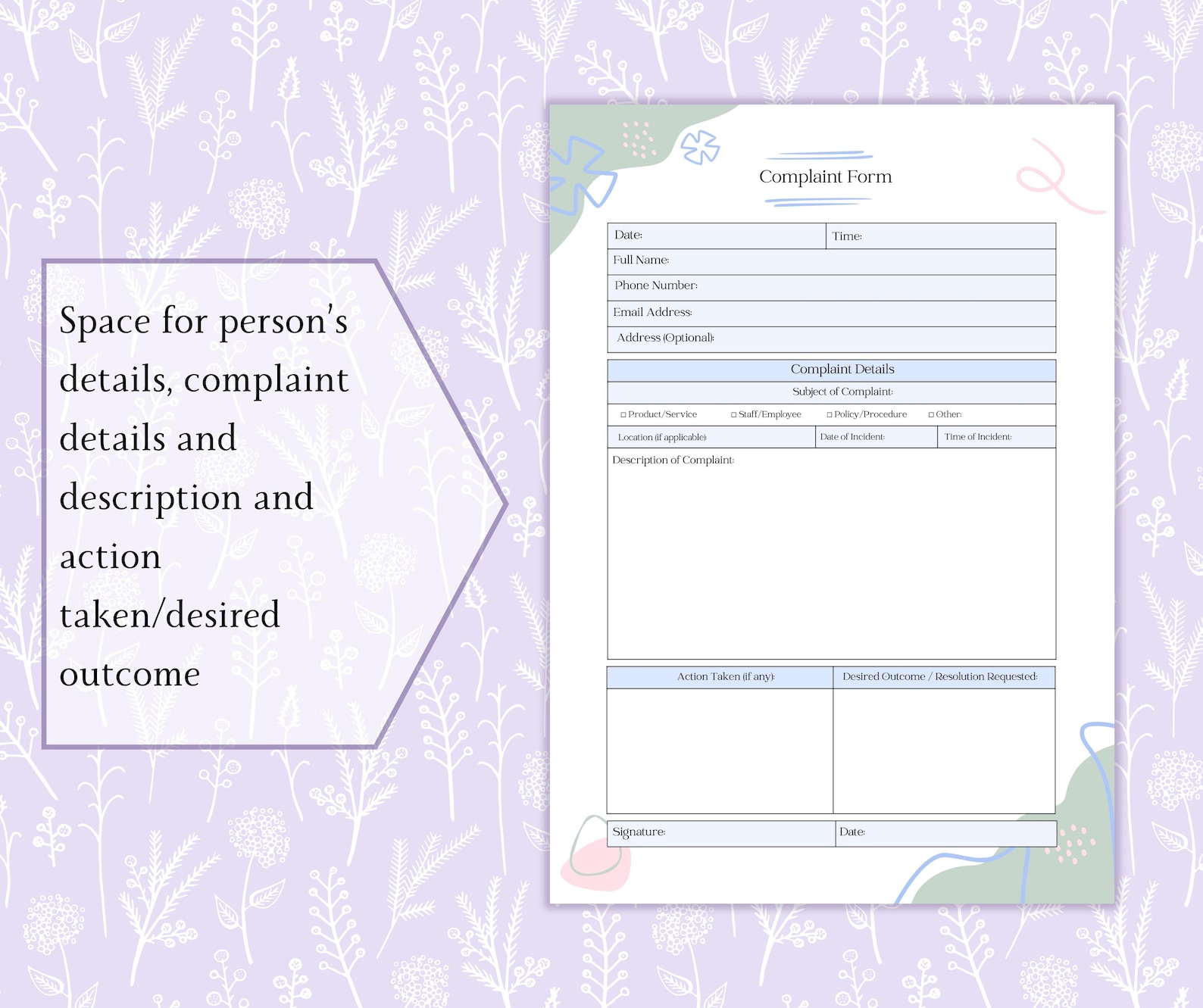 Compalints List Form Complaint Form Printable PDF | Customer Complaint Form | Employee ...