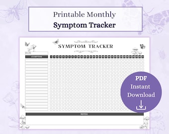 Symptom Tracker Printable Landscape PDF | Illness Tracker | Medical Tracker Medical Log
