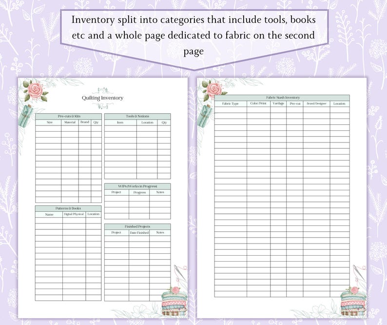 Quilters Inventory Printable PDF, Quilting Supply Tracker, Fabric ...