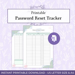 Password Reset Tracker Printable PDF, Password Change Log, Online Account Security Tracker, Password Update Checklist
