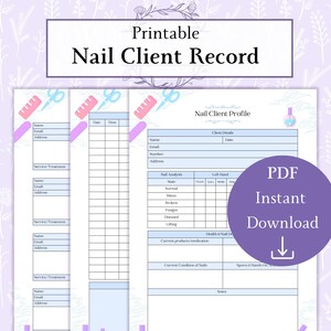 Afdrukbare pdf-bestand nagelklantrecordbundel | Nagelklantformulier | Nageltechniek | Klantprofielblad | Nagelafsprakenlogboek