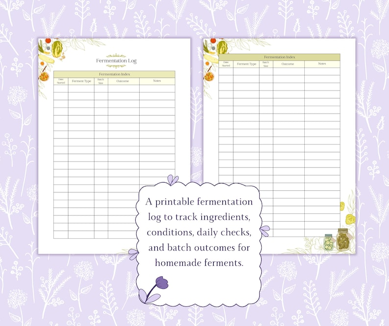 Fermentation Log Printable PDF, Homemade Ferment Tracker, Sauerkraut ...