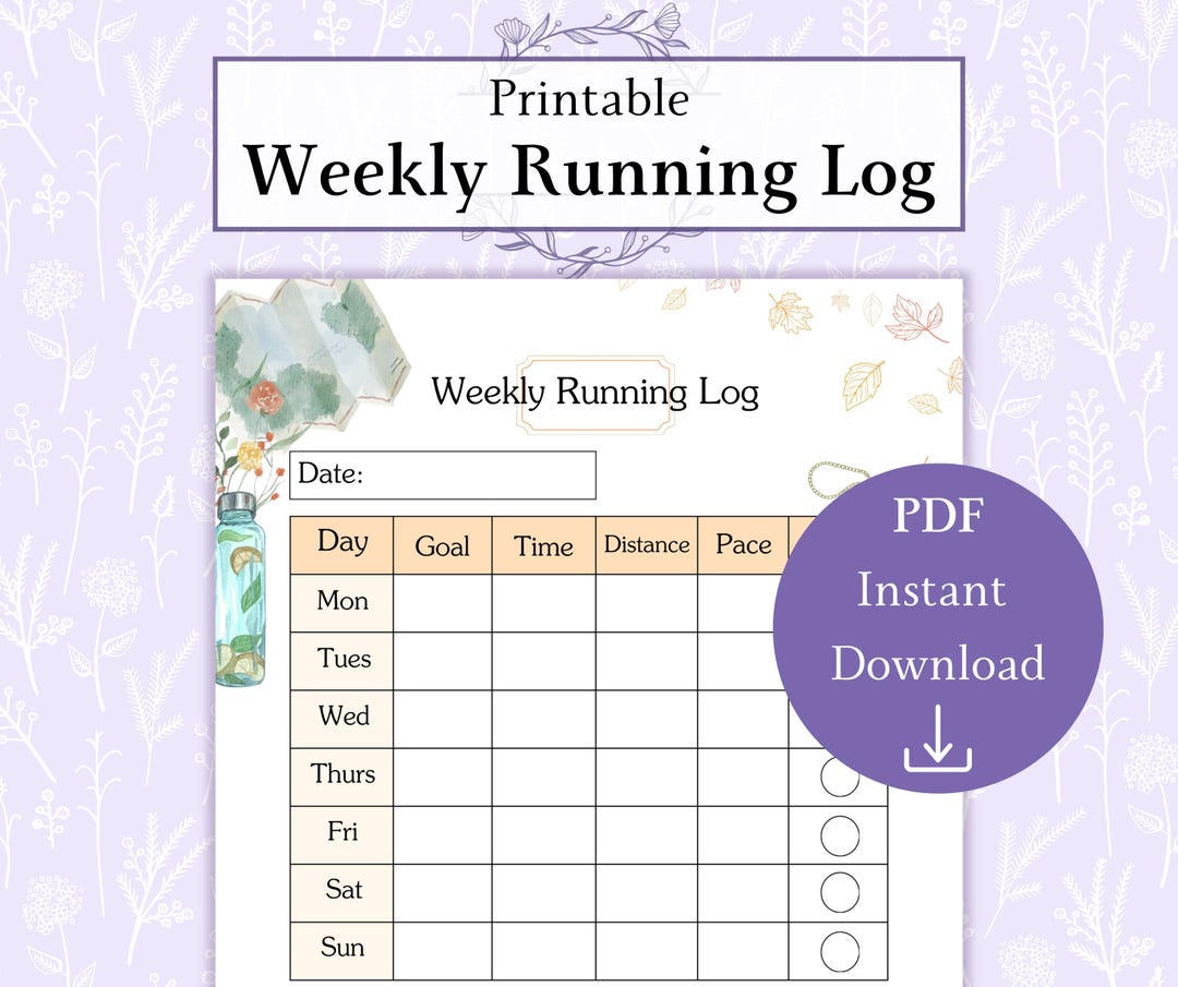 Printable Rweekly Running Log Weekly Running Log Printable PDF | Running Chart | Running Logbook ...
