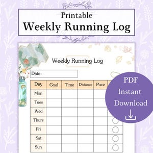 Afdrukbare pdf-wekelijks hardlooplogboek | Hardloopschema | Hardlooplogboek | Joggingdagboek | Journaal uitvoeren | Wekelijks fitnessdagboek