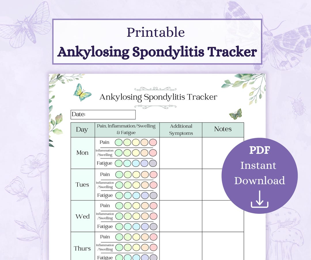 Ankylosing Spondylitis Tracker Printable PDF | Symptom Journal ...