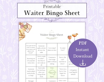 Kellner Bingo Blatt zum ausdrucken, PDF zum ausdrucken, Restaurant Kellner Spiel, lustiges Kellner Geschenk, Food Service Humor, Kellner Leben Bingo