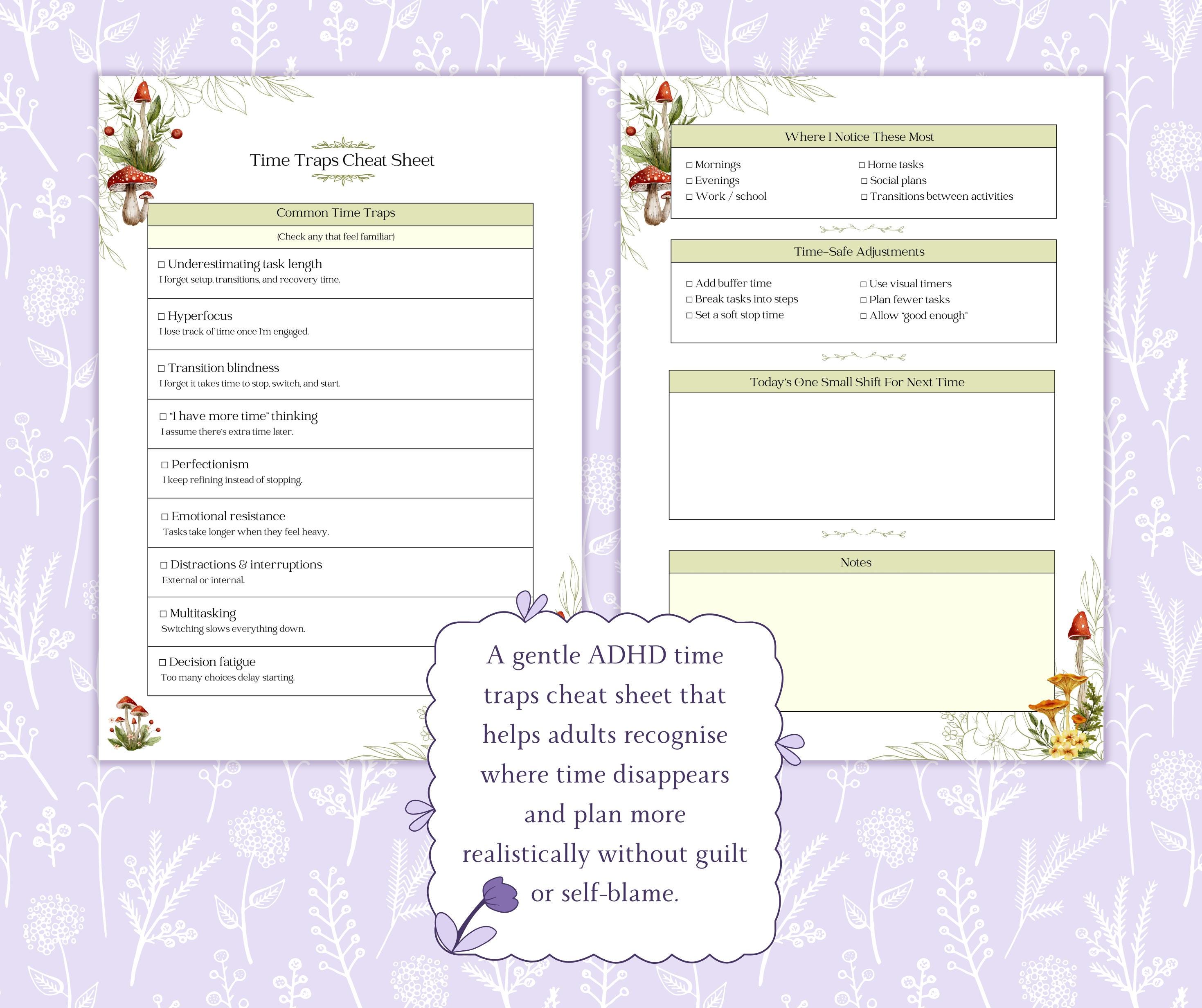 ADHD Time Traps Cheat Sheet Printable | Time Blindness Awareness Tool ...