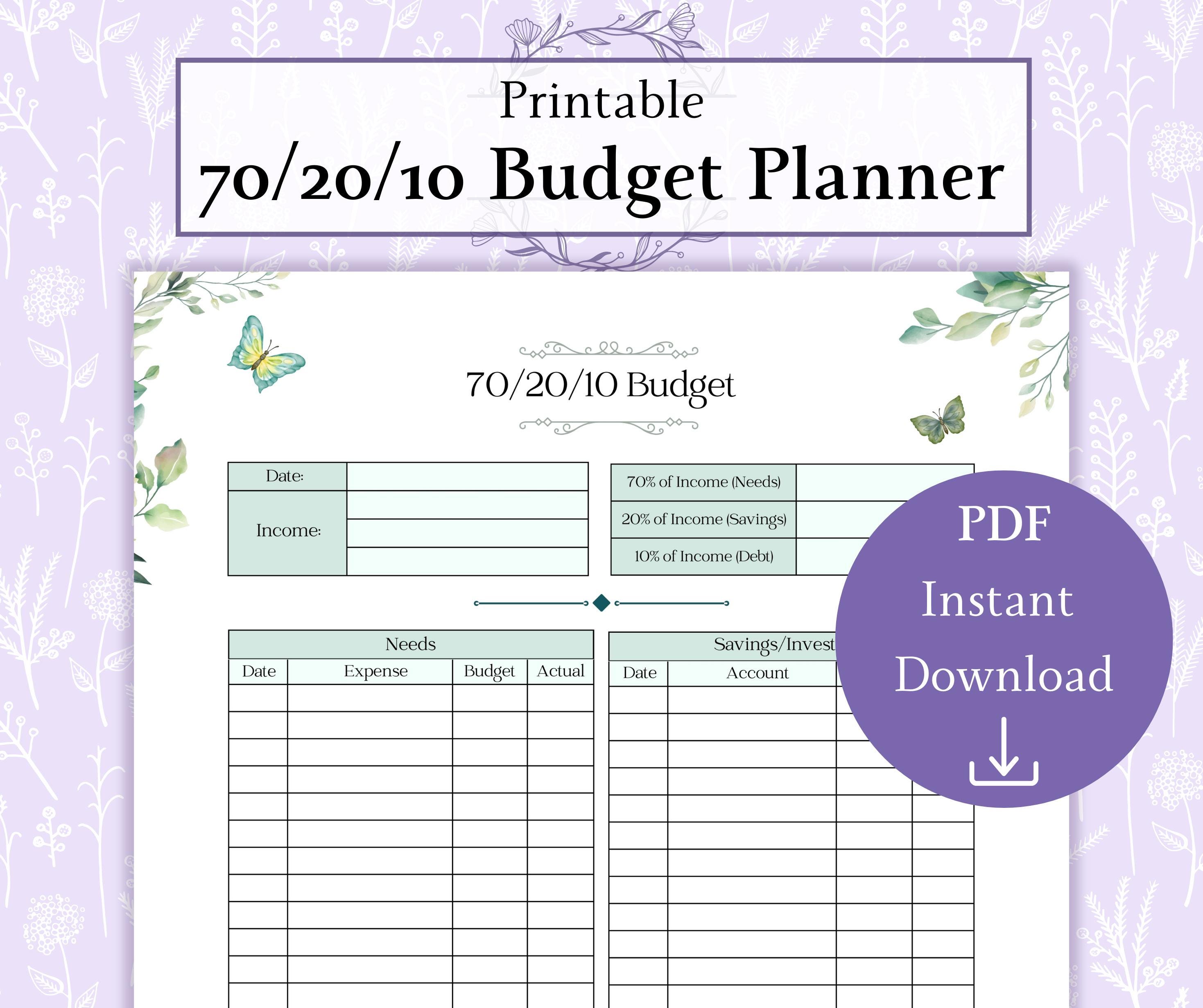 70/20/10 Budget Planner Printable PDF Paycheck Budgeting 70 20 10