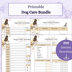 Hundepflege Bundle Druckbare PDF | Welpe Tagesablauf | Rapport Karte | Hundetraining Tagebuch | Futterzeitplan für Haustiere | Hunde Pflege Tagebuch