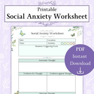 Arbetsblad om social fobi, utskrivbar PDF | Journal över social ångest | Terapi-arbetsblad | Spårare för social ångest