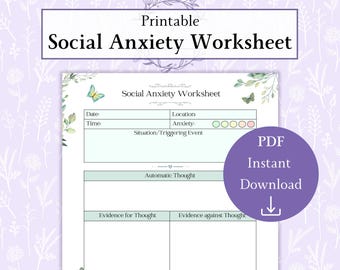 Social Phobia Worksheet Printable PDF | Social Anxiety Journal | Therapy Worksheets | Social Anxiety Tracker