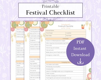 Festival Checklist Printable PDF | Music Festival Planner | Festival Essentials | Summer Festival Packing List | Festival Plan