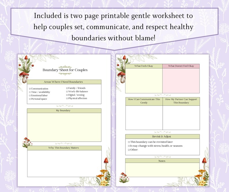 Boundary Worksheet for Couples Printable PDF, Healthy Relationship ...