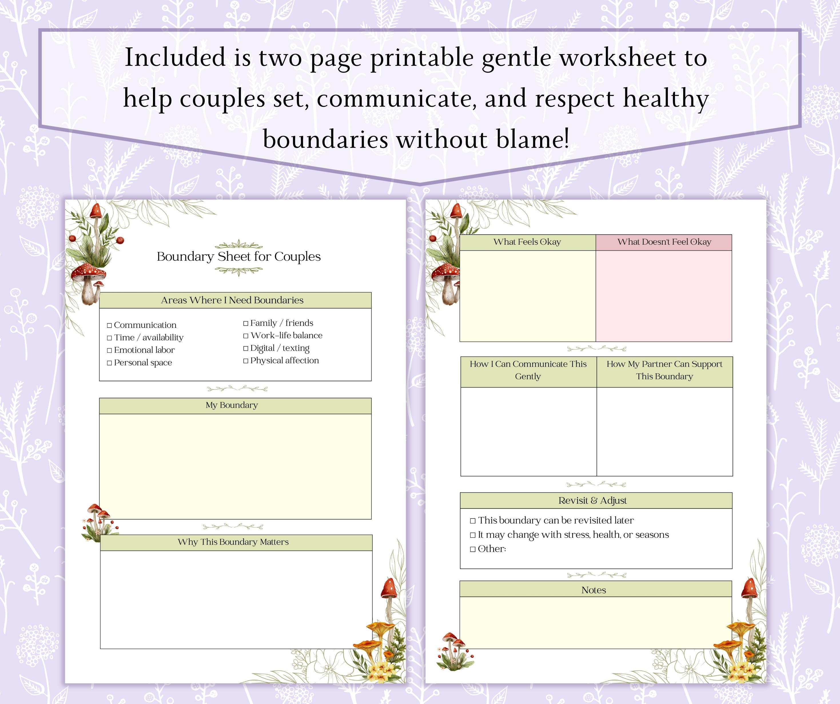 Boundary Worksheet for Couples Printable PDF, Healthy Relationship ...