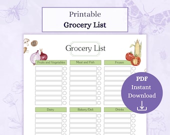 Einkaufsliste Druckbare PDF | Lebensmittel Kategorien | Einkaufsliste | Meal Prep | Supermarkt-Liste | Lebensmittelliste