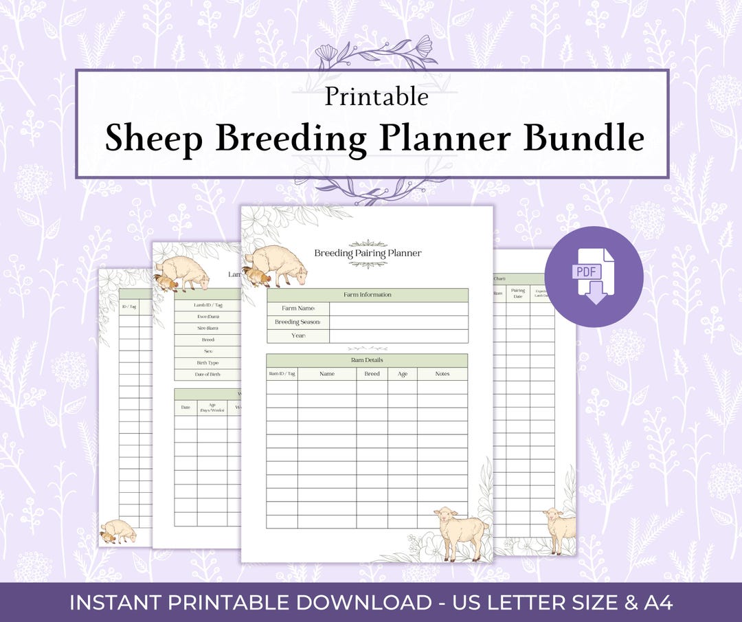 Sheep Breeding Planner Bundle Printable PDF, Lamb Growth Tracker, Sheep ...