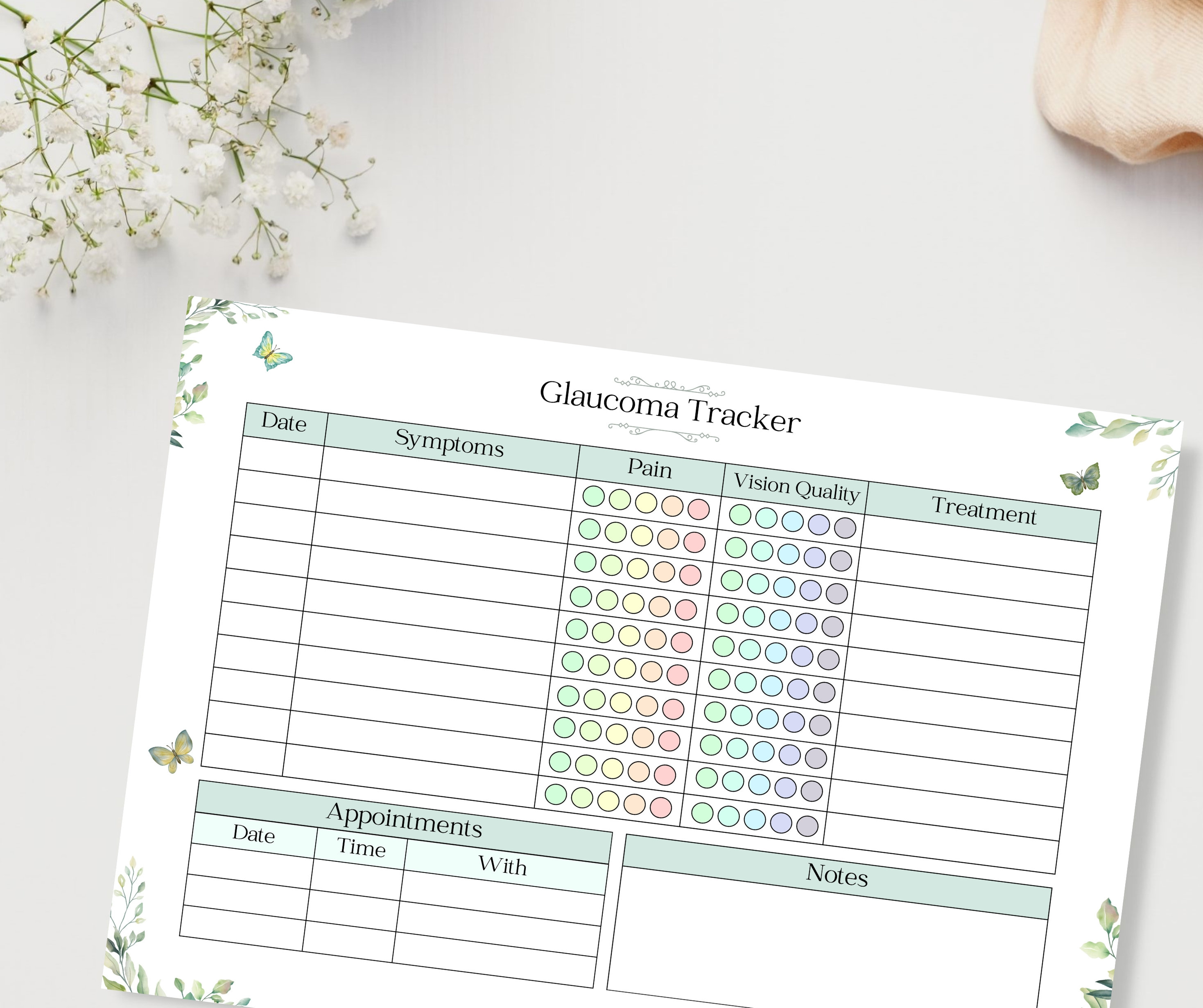 Eye Tracking Printable Pdf Glaucoma Tracker Printable PDF | Symptom Tracker | Eye Sight Log ...