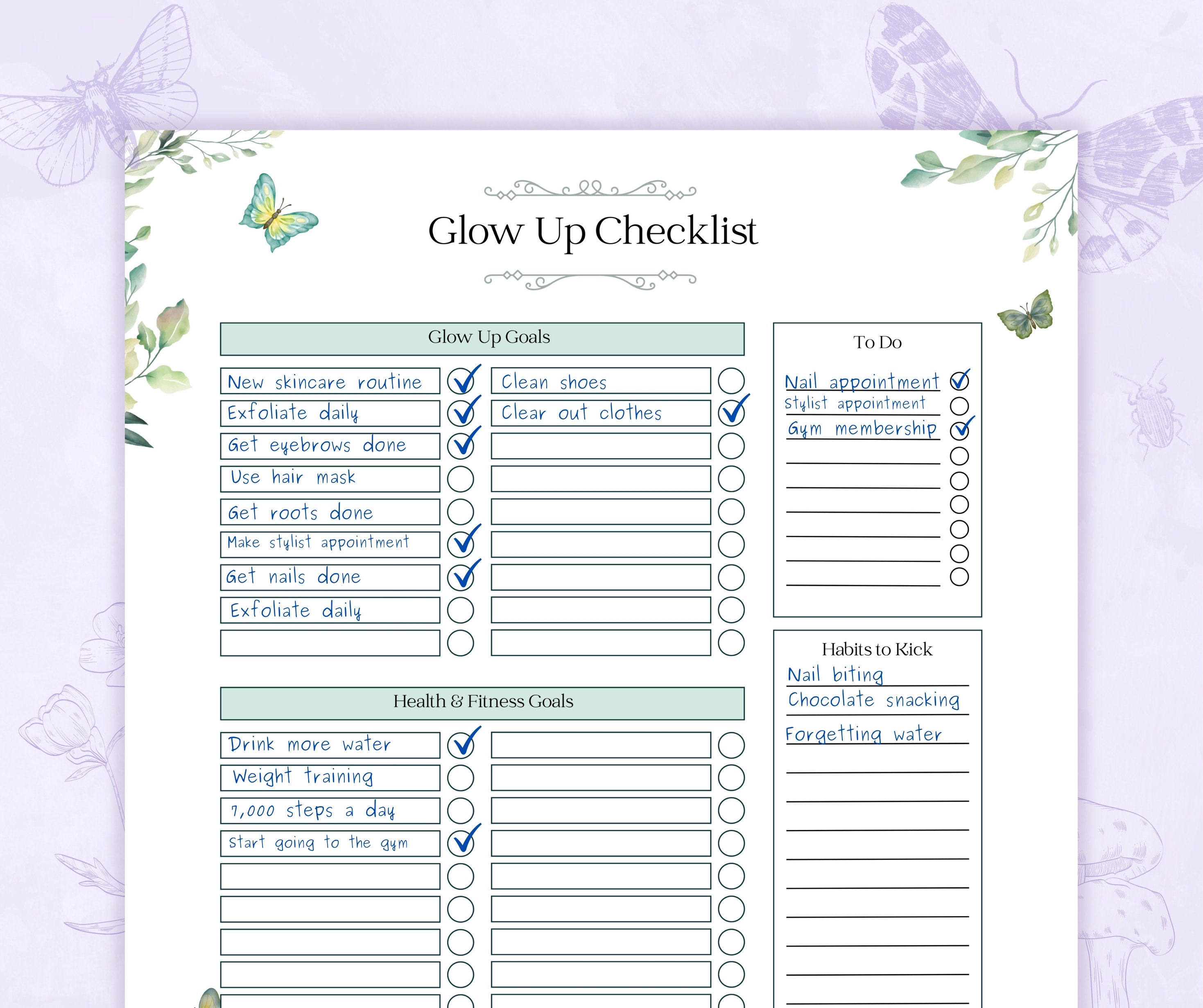 Glow up Checklist Printable PDF | Glow up Planner | Wellness Journal ...