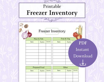 Freezer Inventory Printable PDF | Freezer Log | Kitchen Restock | Food Inventory Tracker | Kitchen Organizer