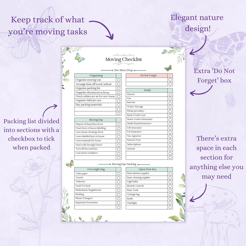 Moving Checklist Printable PDF | Moving Planner | New Home Checklist ...