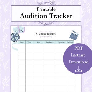 Afdrukbare pdf auditietracker | Auditielijst | Auditielogboek | Acteurslijst Theatershow Notities | Artiestenjournaal