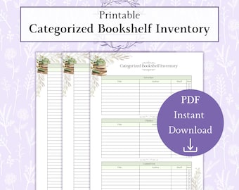 Inventario de estanterías categorizado (PDF imprimible), registro personal de la biblioteca, colección de libros, registro de lectura, organización de la biblioteca en casa
