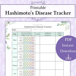 Afdrukbare pdf-bestand ziekte van Hashimoto | Schildkliergezondheidstracker | Logboek van Hashimoto | Auto-immuun schildklierdagboek Symptomentracker
