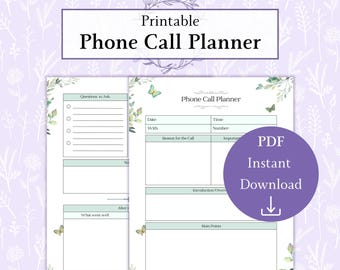 Telefonanruf-Planer druckbare PDF | Verbindungs-Tagebuch | Phone Call Log Notizen | nennen Sie Referenzbogen | Angst vor Telefonanrufen