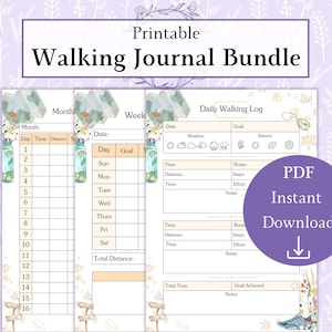 Wandelkaartbundel afdrukbare pdf | Dagelijks wandellogboek | Maandelijkse stappentracker | Wekelijks wandellogboek | Stapuitdaging