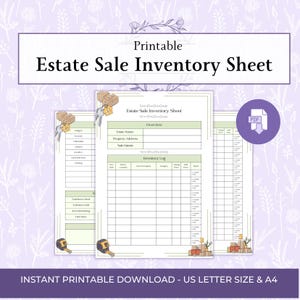 Estate Sale Inventory Sheet Printable PDF, Estate Sale Planner, Estate Inventory Tracker, Estate Sale Organizer, Household Inventory Log
