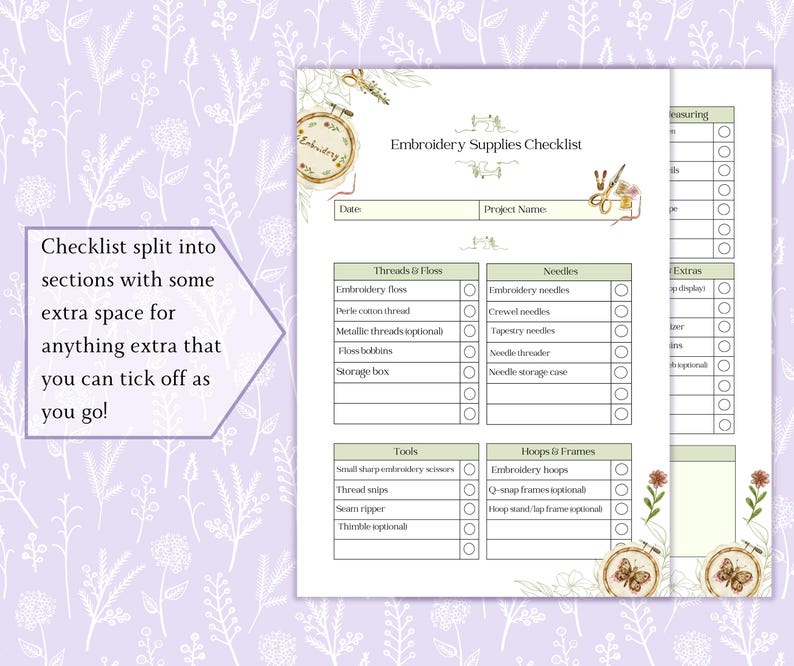 Embroidery Supplies Checklist Printable PDF, Hand Embroidery Planner, Project Checklist, Cross ...