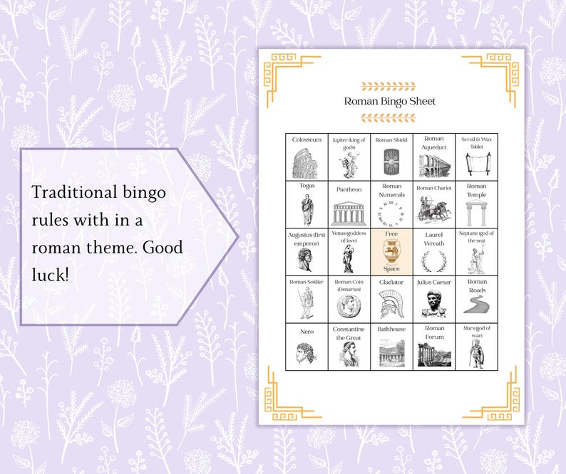 Roman Bingo Sheet Printable PDF, Ancient Rome Bingo, Roman History Game ...