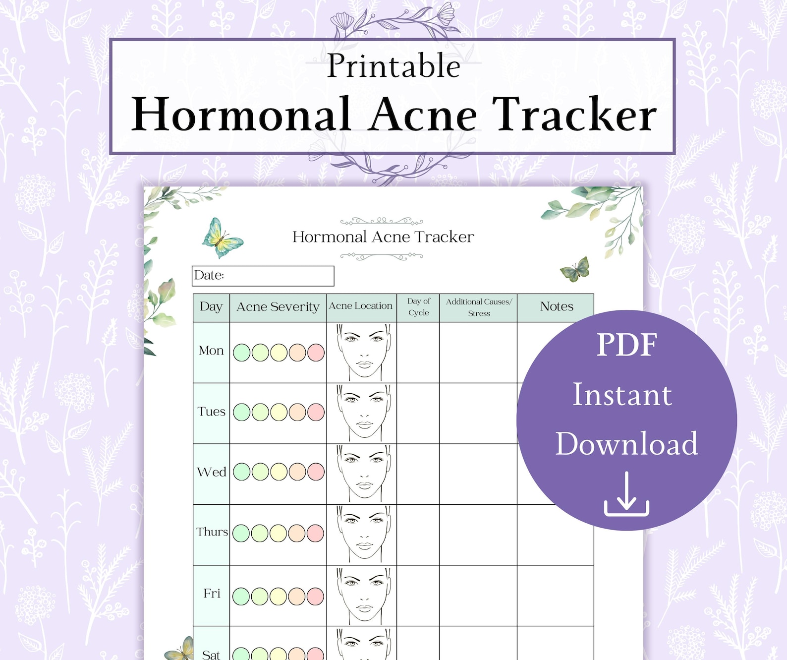 Hormonal Acne Tracker Printable PDF | Weekly Acne Log | Skin Analysis ...