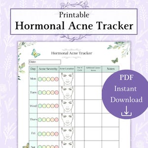 Afdrukbare pdf-bestand met hormonale acnetracker | Wekelijks acnelogboek | Huidanalyseformulier | Acne-periodegrafiek | Puistjestracker | Wekelijkse skintracker