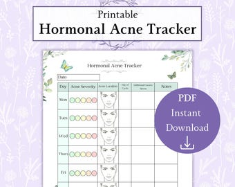 Hormonal Acne Tracker Printable PDF | Weekly Acne Log | Skin Analysis Form | Acne Period Chart | Pimple Tracker | Weekly Skin Tracker