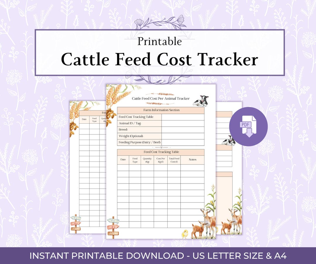 Fodder Budget.pdf Cattle Feed Cost Tracker Printable PDF, Feed Cost per Animal Log ...