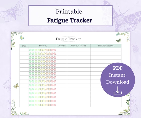 Fatigue Tracker Printable PDF | Energy Tracker | Chronic Fatigue Log | Energy Log | Wellness Journal | Fatigue Diary