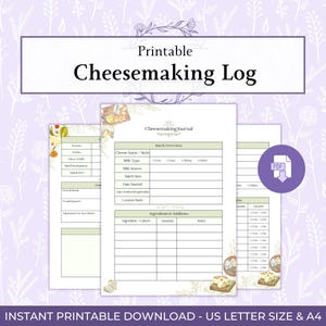 Cheesemaking Log Printable PDF, Homemade Cheese Tracker, Batch Record Sheet, Artisan Cheese Journal Page