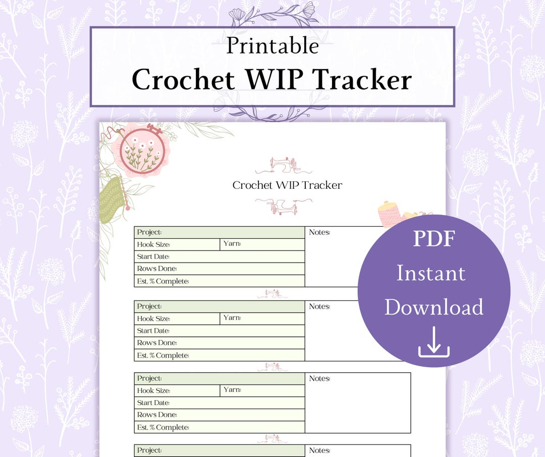 Crochet WIP Tracker Printable PDF, Crochet Project Planner, Crochet ...