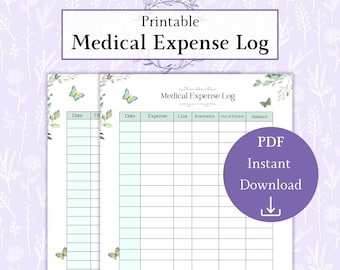 Medical Bill Tracker Printable PDF | Medical Expense Log | Doctor Appointment Tracker | Health Expense Record