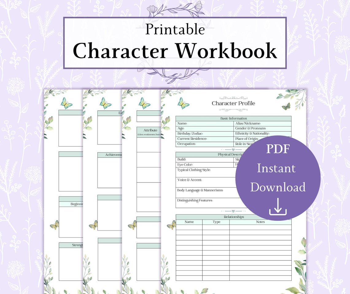 Character Workbook Sheets Printable PDF | Character Builder | Author ...