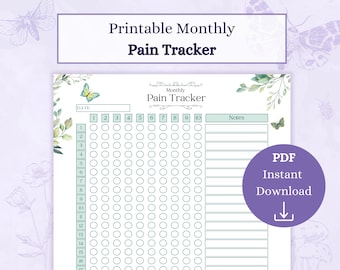 Chronic Pain Tracker Printable PDF | Monthly Pain Diary | Medical Diary | Fibromyalgia | Symptom Tracker