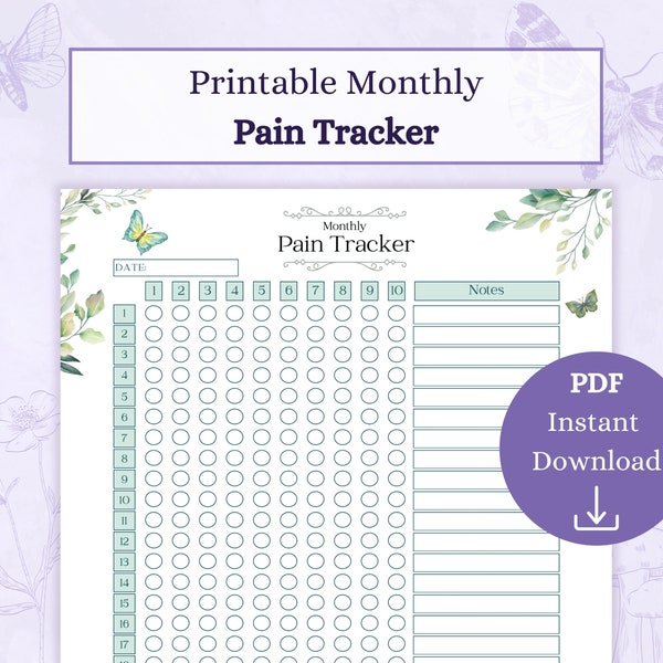 Chronic Pain Tracker Printable PDF | Monthly Pain Diary | Medical Diary | Fibromyalgia | Symptom Tracker