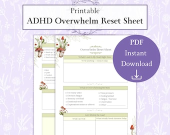 ADHD Overwhelm Reset Sheet Printable PDF, Burnout Recovery Printable, Gentle ADHD Worksheet for Low Energy Days