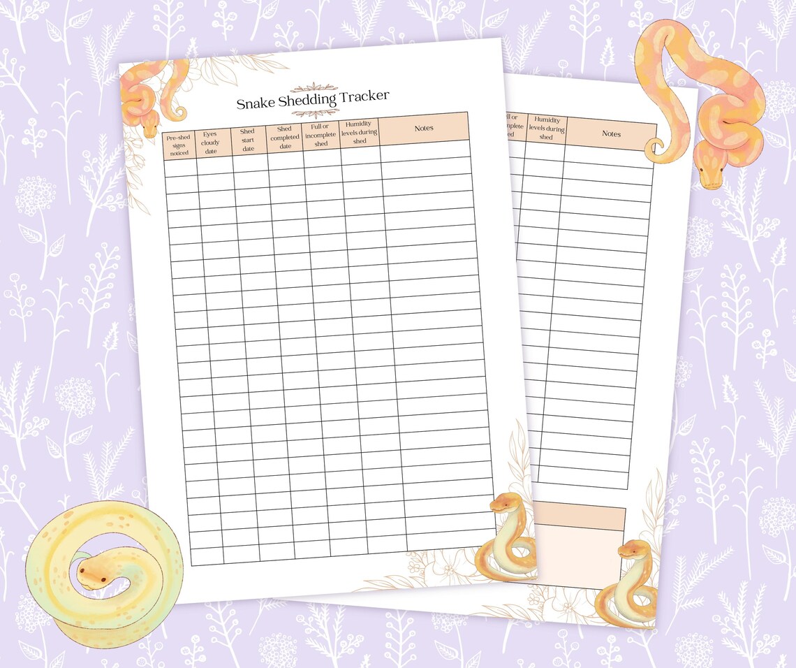 Snake Shedding Tracker Printable PDF, Reptile Shed Log, Ball Python ...