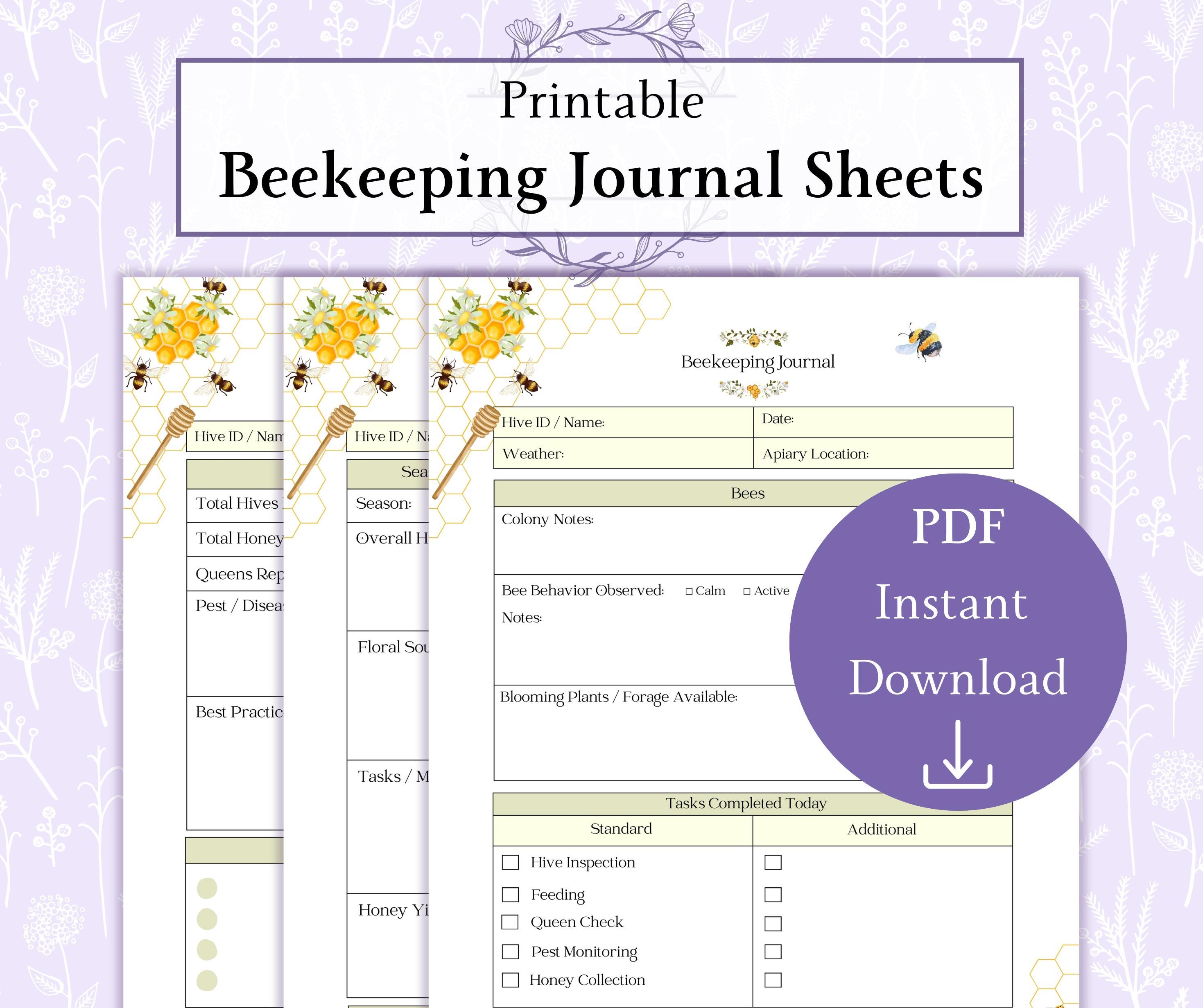 Beekeeping Journal Printable PDF, Bee Hive Log Book, Apiary Record ...