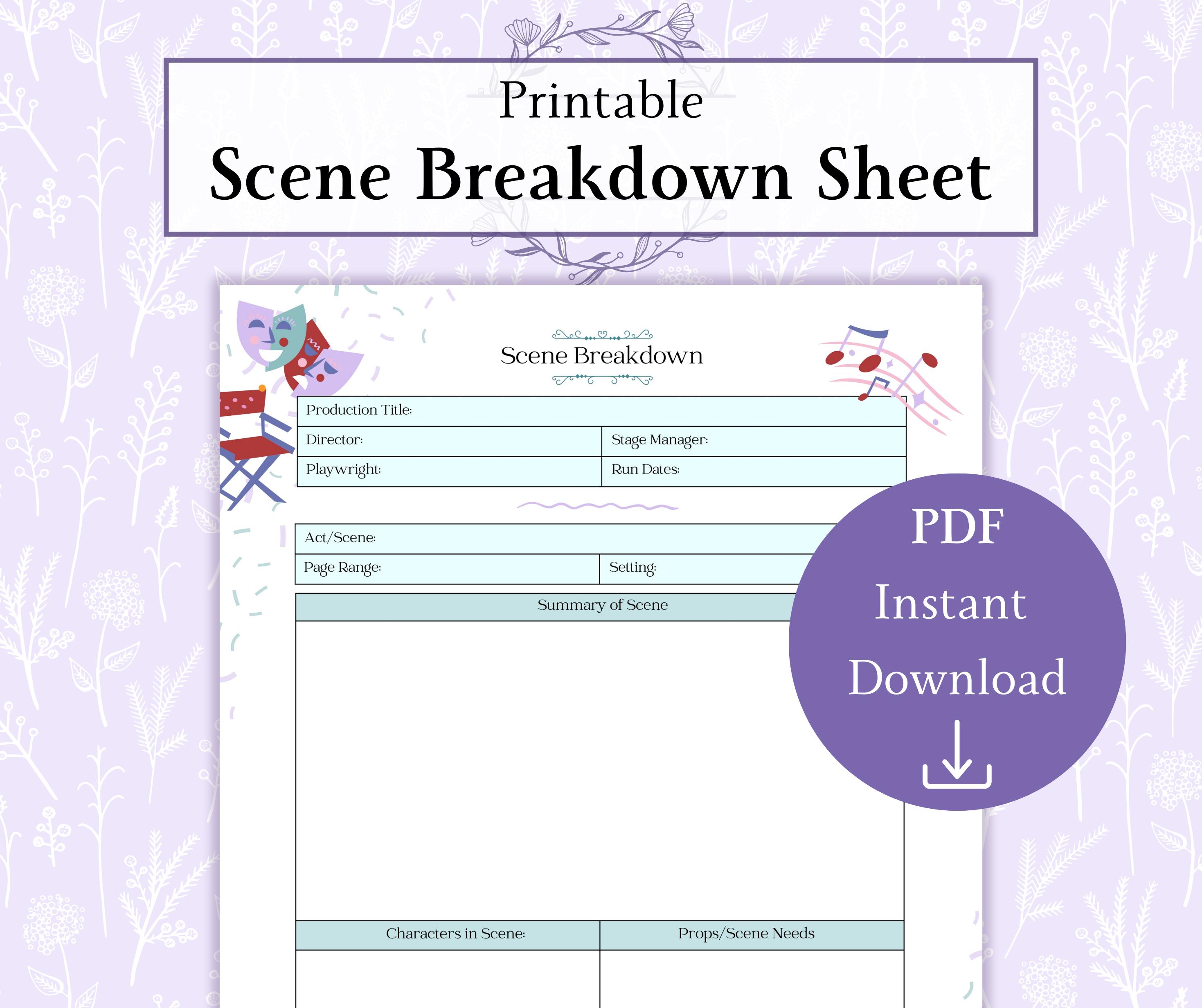 Scene Breakdown Sheet Printable PDF | Scene Study Worksheet | Theater ...